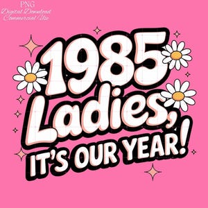 1985 Signore È il nostro anno PNG nate nel 1985 PNG 40° regalo di compleanno Divertente retrò Clipart Trendy Humor Design Adesivo Idea regalo per 40 anni