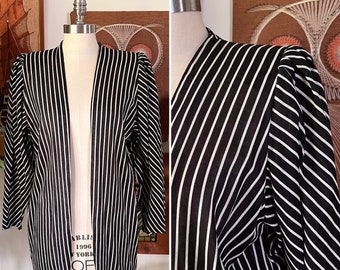 80s Vintage SAVANNA Black and White Vertical Striped Puffed Sleeve Blazer, Jack Skeleton, Beetlejuice, Size Small