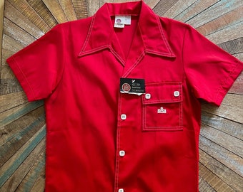 70s Vintage KINGS ROAD Sears Red Short Sleeve Swim Shirt, New with Tags, Mens Size Medium