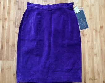 80s Vintage WINLIT NWT Purple Suede Pencil Skirt Size XS to Small 26" Waist