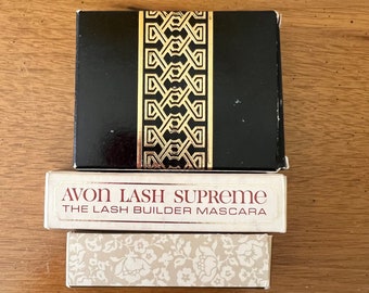 70s Vintage AVON Makeup LOT, Color Eyes Quartette Cake EyeLiner Lash Supreme Mascara and Deluxe Lipstick in Original Packaging