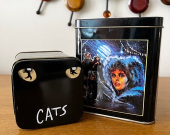 80s Vintage CATS the Musical Souvenir Tin Canister Set, Set of 2, Bathroom Storage, Jewelry Storage, Kitchen Storage