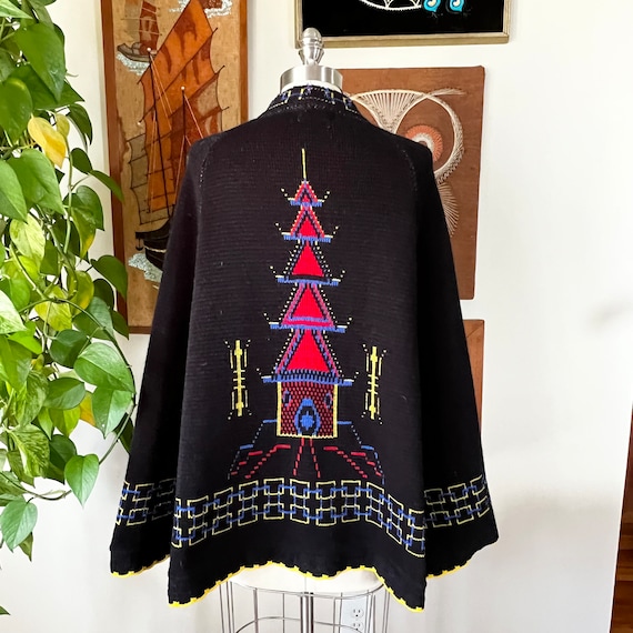 70s Vintage MONTGOMERY WARD Asian Temple Sweater … - image 7