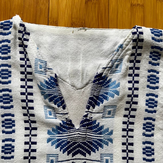 70s Vintage Style Mexican Blue Embroidered White … - image 4