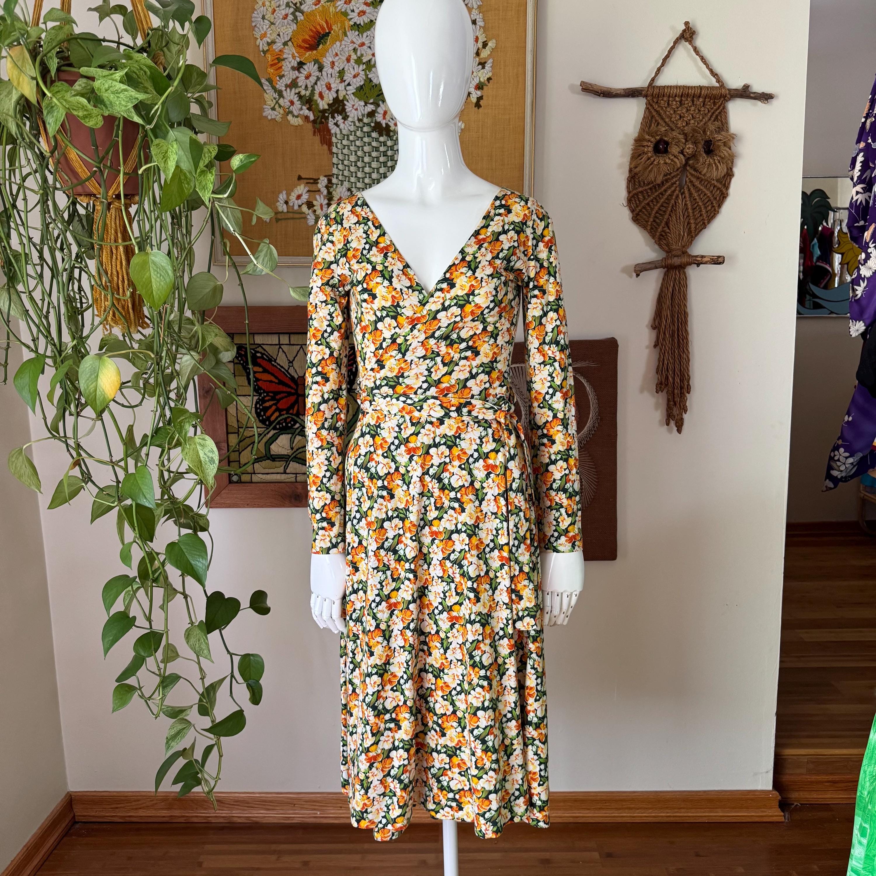 70s Vintage DIANE Von FURSTENBERG Yellow and Orange Floral Midi