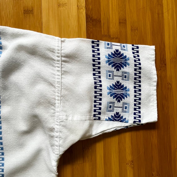 70s Vintage Style Mexican Blue Embroidered White … - image 5