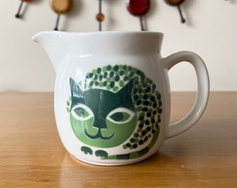 60s Vintage MCM ARABIA Green Cat Ceramic Creamer, Made in Finland