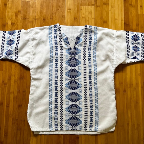 70s Vintage Style Mexican Blue Embroidered White … - image 2