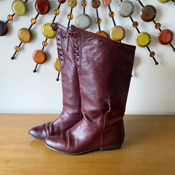 80s Vintage ETIENNE AIGNER Ox Blood Burgundy Tall Lace up Lace up