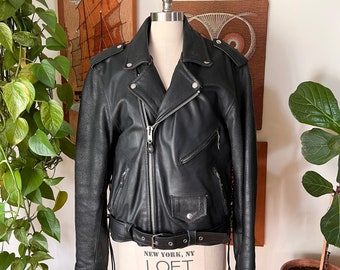Vintage USA Bikers Dream Apparel Black Leather Biker Jacket With