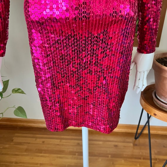 80s Vintage NITE LINE Raspberry Hot Pink Sequin C… - image 8