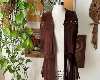 Edhomenn Women's Tassel Vest 70s Hippie Faux Suede Fringe Jacket