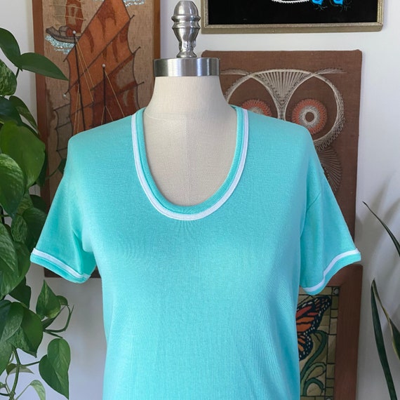 70s 80s Vintage LANGTRY Sea Foam Green and White … - image 2