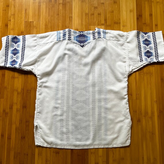 70s Vintage Style Mexican Blue Embroidered White … - image 8