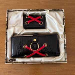 70s Vintage New in Box Black and Red Wallet and Matching Key Holder Never Used