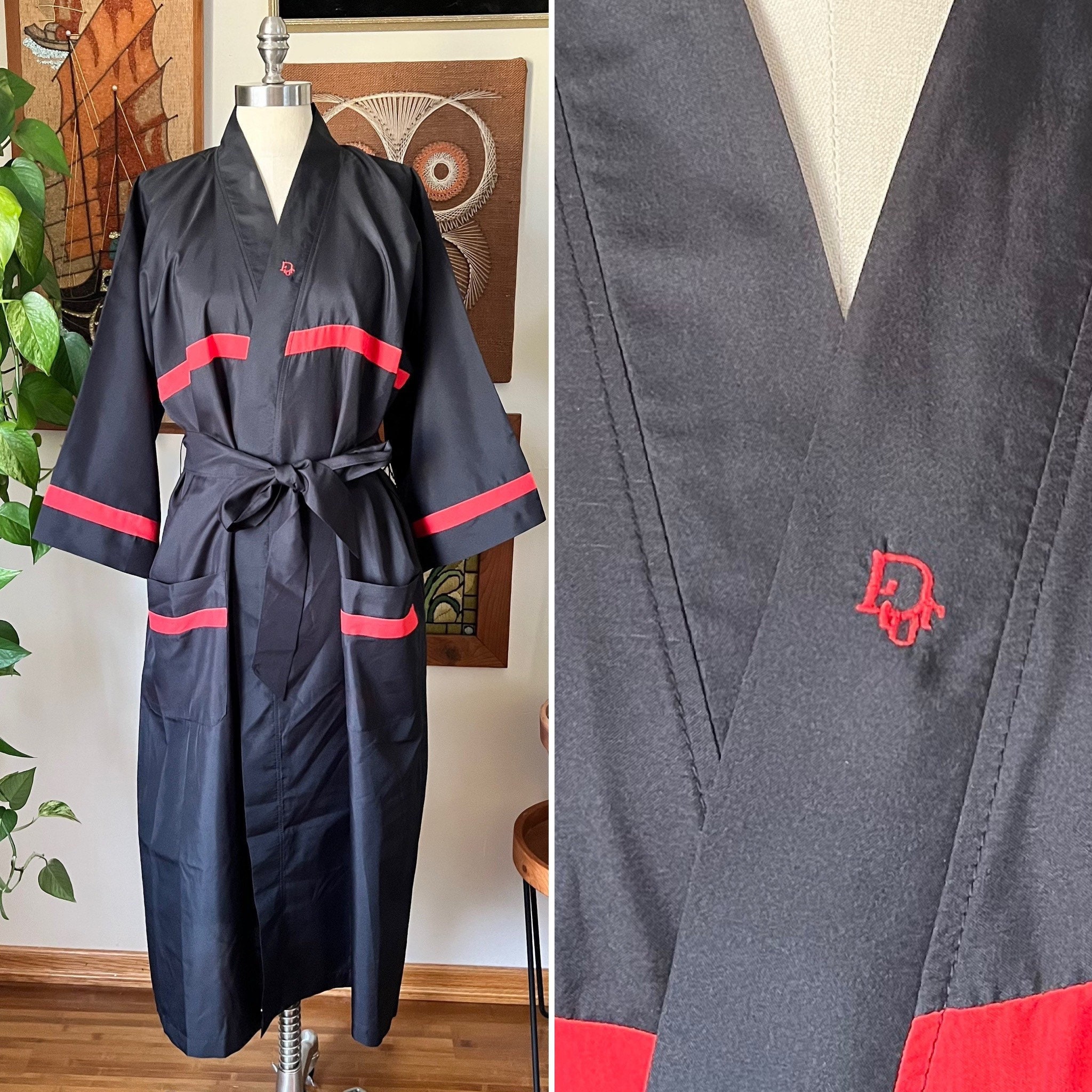 Space Black Silk Robe for Men Dressing Gown Reversible Robe 
