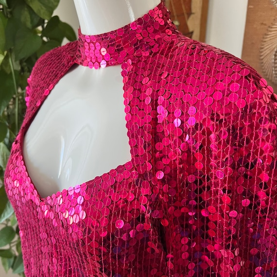 80s Vintage NITE LINE Raspberry Hot Pink Sequin C… - image 4