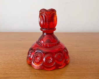 Vintage L.E. SMITH Moon and Stars Amberina Red Glass Candlestick Holder