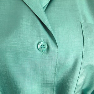 80s Shapely Green Silky Sexy Secretary Blouse, Size XL, Size 16 image 5