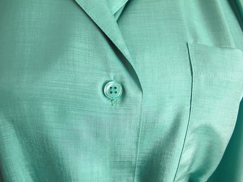 80s Shapely Green Silky Sexy Secretary Blouse, Size XL, Size 16 image 5