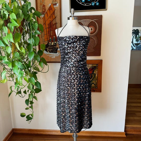 70s Vintage DISCO Silver and Gray Sequin Cocktail Dress Bombshell Pin up  Viva Las Vegas Burlesque Size Large - Etsy