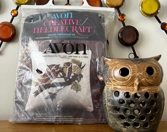 70s Vintage AVON Creative Needlepoint Owl Mates Pillow Crewel Embroidery Kit, Never Used, NWOT, DIY