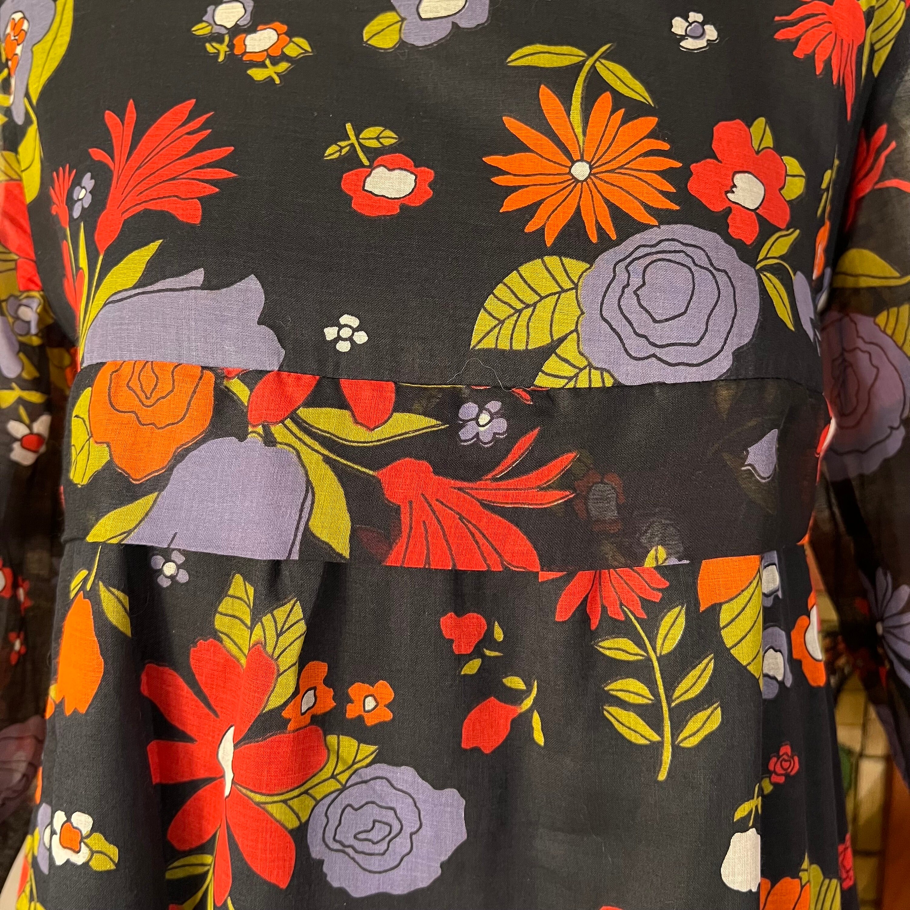60s Vintage VICTOR BIJOU for Lord & Taylor MOD Black Floral