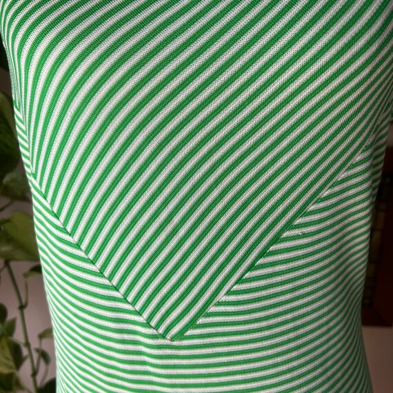 70s Vintage Green and White Striped Cowl Neck Dro… - image 4