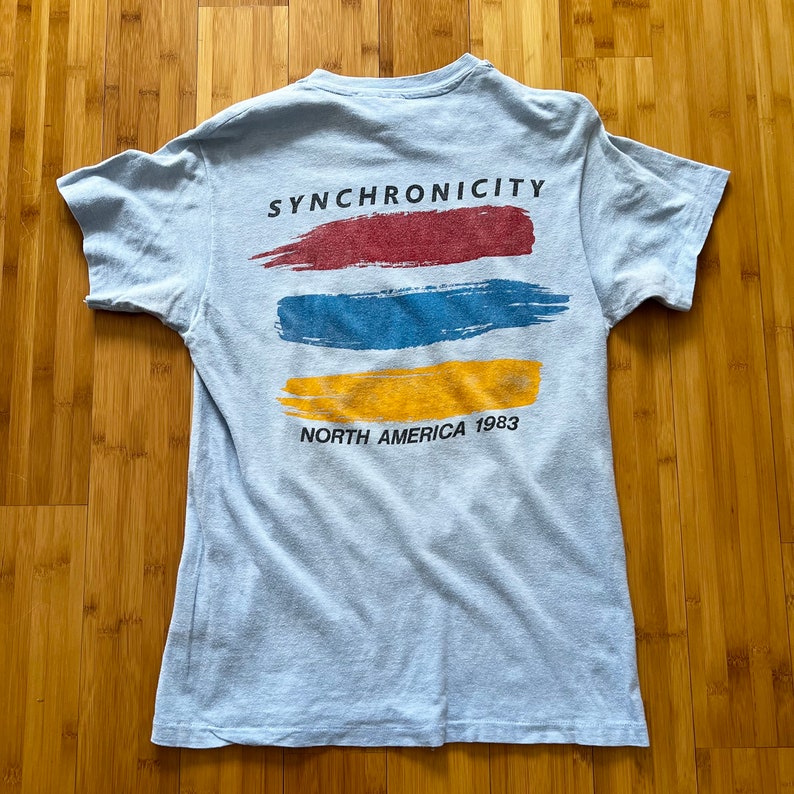 80s Vintage THE POLICE Synchronicity North America 1983 Tour Light Blue T Shirt Size Small image 2
