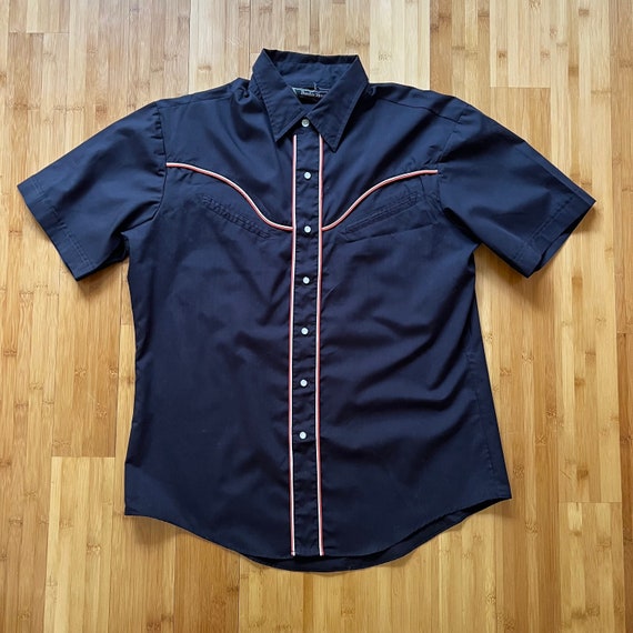 70s 80s Vintage BORDER TOWN Black Short Sleeve Western Shirt, Mens ...