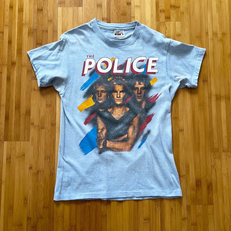 80s Vintage THE POLICE Synchronicity North America 1983 Tour Light Blue T Shirt Size Small image 1