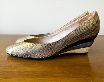 70s Vintage REPTILE Collection Multicolor Snake Skin Wedges Size 7-1/2 to 8
