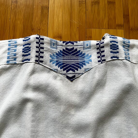 70s Vintage Style Mexican Blue Embroidered White … - image 9