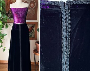 70s Vintage LANZ ORIGINAL Black Velvet A-line Maxi Skirt, Size Medium