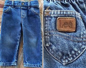 80s Vintage LEE JEANS Pull On Medium Rinse Denim Jeans, Baby Boy Size 18 months