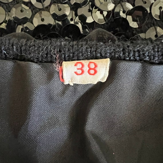 60s Vintage Black Sequin Beaded Floral Sweater Ve… - image 10