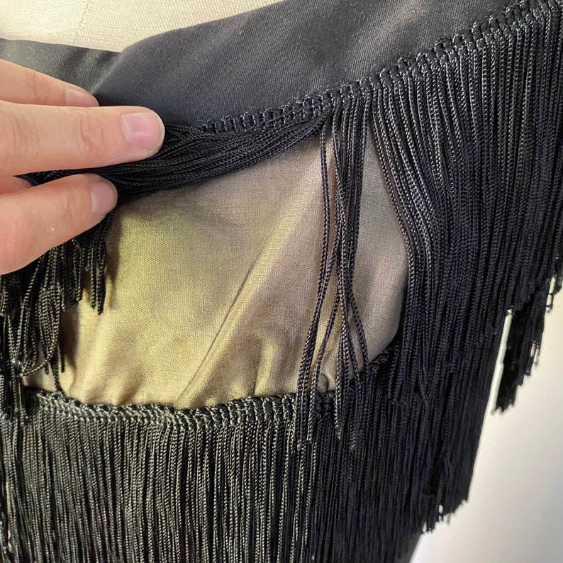 Size Large 50s Vintage Miami Casuals Black Fringed Bust Sleeveless Cocktail Wiggle Dress