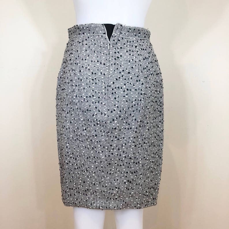 Vintage Mary McFadden Collection Gray Nubby Tweed Silver Wool Suit Size XS to Small Blazer and Pencil Skirt