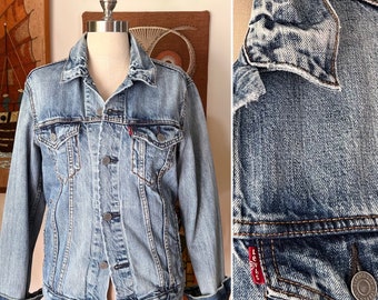 Vintage LEVI's Red Label Acid Wash Denim Jean Jacket, Unisex, Women's Medium or Men's Small