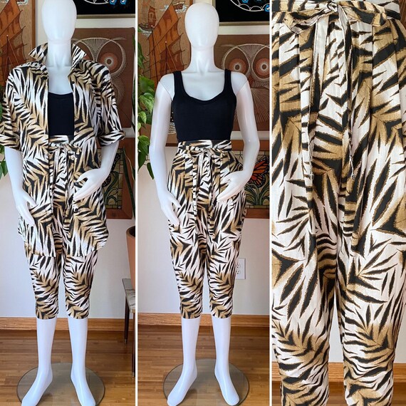 80s Vintage JUSTINE Tiger Stripe Animal Print Short S… - Gem