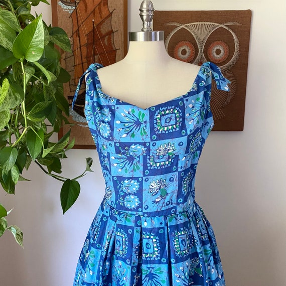 50s Vintage Unlabeled SHAHEEN Blue Hawaiian Fit a… - image 3
