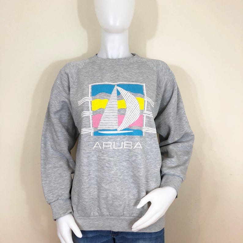 Size Large to XL 80s Aruba Sailboat Gray Heather Sweatshirt
