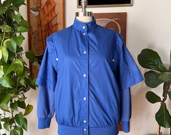 80s Vintage JORDACHE Blue Cotton and Sweatshirt Lightweight Jacket, Medium