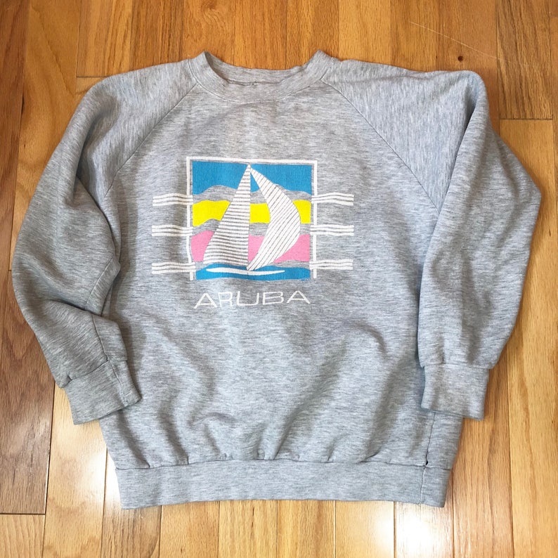 Size Large to XL 80s Aruba Sailboat Gray Heather Sweatshirt