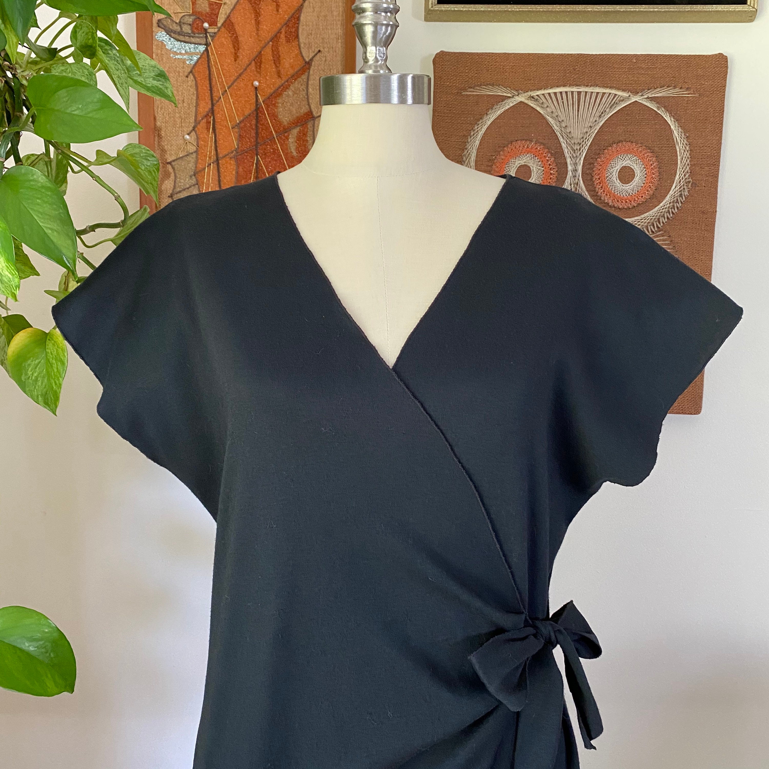 80s Dotti Black Wrap Swimsuit Coverup or Short Sleeve Tunic | Etsy