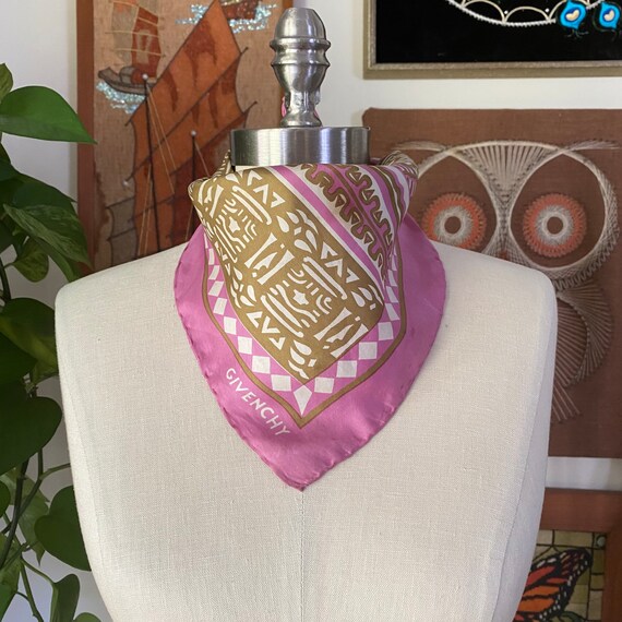 70s Vintage GIVENCHY Pink White and Green Tiki Pr… - image 3