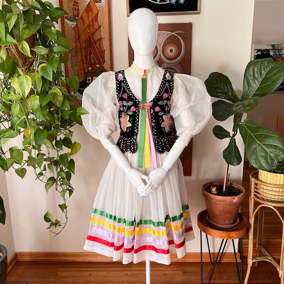 Vintage Handmade Polish Folk Dancing Costume Chiffon Blouse Beaded Velvet Vest Sheer Ribbon Tulle Skirt Size XS Etsy New Zealand