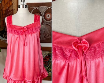 80s Vintage Pink Nylon Chemise Babydoll Nightie Size Medium