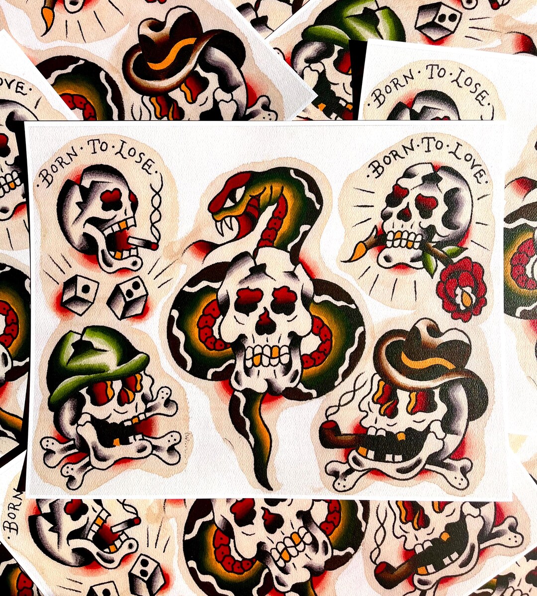 Vintage Traditional Tattoo Skull Flash Print (11x14) - Etsy