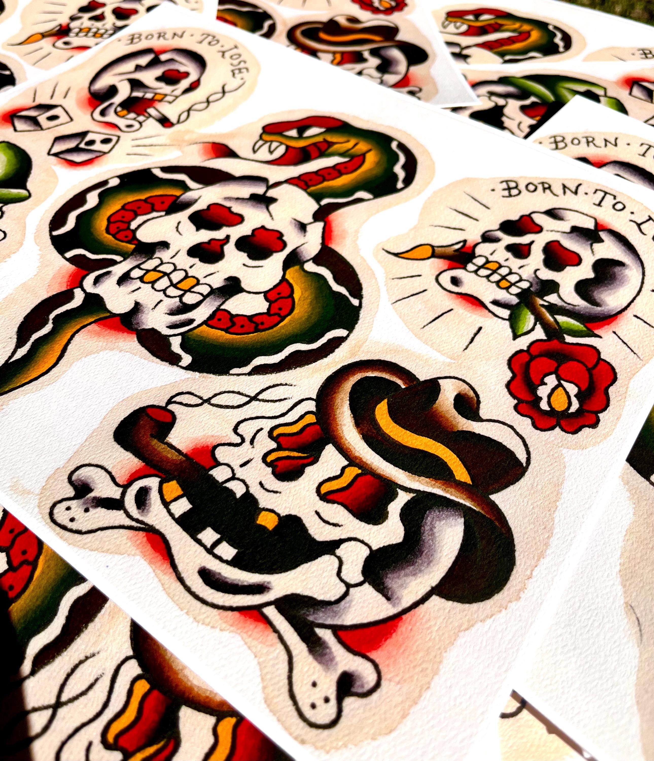 Vintage Traditional Tattoo Skull Flash Print (11x14) - Etsy